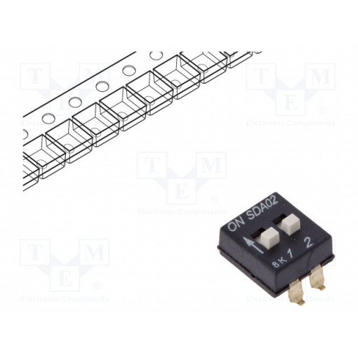 SDA02H1SBDR; Switch: DIP-SWITCH; Poles number: 2; ON-OFF; 0.025A/24VDC; Pos: 2; C&K
