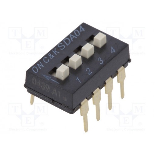 SDA04H1BD; Switch: DIP-SWITCH; Poles number: 4; ON-OFF; 0.025A/24VDC; Pos: 4; C&K