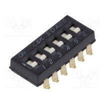 SDA06H0SBD; Switch: DIP-SWITCH; Poles number: 6; ON-OFF; 0.025A/24VDC; Pos: 6; C&K
