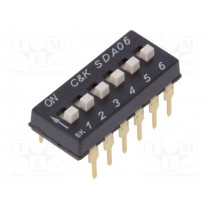 SDA06H1BD; Switch: DIP-SWITCH; Poles number: 6; ON-OFF; 0.025A/24VDC; Pos: 6; C&K