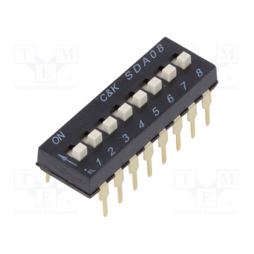 SDA08H1BD; Switch: DIP-SWITCH; Poles number: 8; ON-OFF; 0.025A/24VDC; Pos: 8; C&K