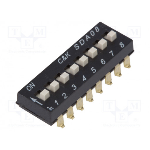 SDA08H1SBDR; Switch: DIP-SWITCH; Poles number: 8; ON-OFF; 0.025A/24VDC; Pos: 8; C&K