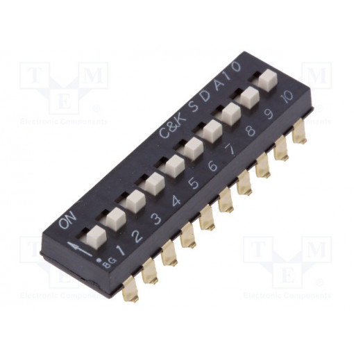 SDA10H1SBD; Switch: DIP-SWITCH; Poles number: 10; ON-OFF; 0.025A/24VDC; Pos: 10; C&K