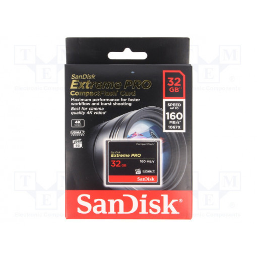 SDCFXPS-032G-X46; Memory card; Extreme Pro; Compact Flash; 32GB; Read: 160MB/s; SANDISK SDCFXPS-032G-X46; Memory card; Extreme Pro; Compact Flash; 32GB; Read: 160MB/s; SANDISK
