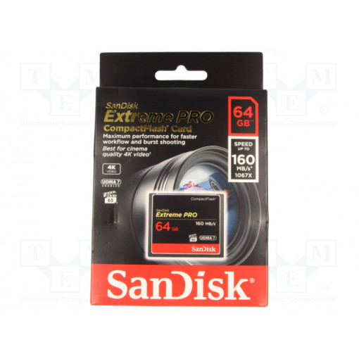 SDCFXPS-064G-X46; Memory card; Extreme Pro; Compact Flash; 64GB; Read: 160MB/s; SANDISK SDCFXPS-064G-X46; Memory card; Extreme Pro; Compact Flash; 64GB; Read: 160MB/s; SANDISK