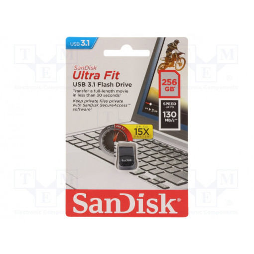 SDCZ430-256G-G46; Pendrive; USB 3.0; 256GB; 130MB/s; ULTRA FIT; SANDISK SDCZ430-256G-G46; Pendrive; USB 3.0; 256GB; 130MB/s; ULTRA FIT; SANDISK