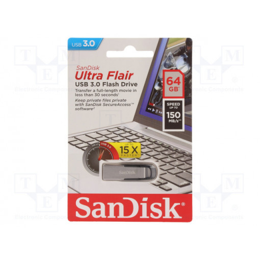 SDCZ73-064G-G46; Pendrive; USB 3.0; 64GB; 150MB/s; ULTRA FLAIR; SANDISK SDCZ73-064G-G46; Pendrive; USB 3.0; 64GB; 150MB/s; ULTRA FLAIR; SANDISK