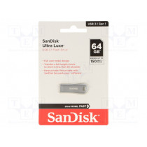 SDCZ74-064G-G46; Pendrive; USB 3.1; 64GB; 150MB/s; USB A; ULTRA LUXE; Colour: silver; SANDISK SDCZ74-064G-G46; Pendrive; USB 3.1; 64GB; 150MB/s; USB A; ULTRA LUXE; Colour: silver; SANDISK
