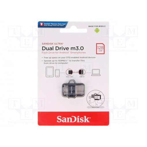 SDDD3-128G-G46; Pendrive; OTG,USB 3.0; 128GB; 150MB/s; Micro USB,USB A; SANDISK SDDD3-128G-G46; Pendrive; OTG,USB 3.0; 128GB; 150MB/s; Micro USB,USB A; SANDISK