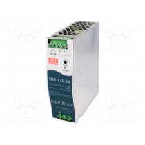 SDR-120-24; Power supply: switched-mode; 120W; 24VDC; 24÷28VDC; 5A; 88÷264VAC; MEAN WELL