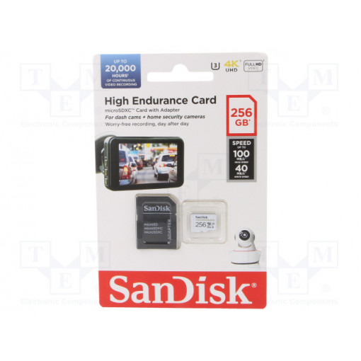SDSQQNR-256G-GN6IA; Memory card; SD XC Micro; 256GB; Read: 100MB/s; Write: 40MB/s; SANDISK