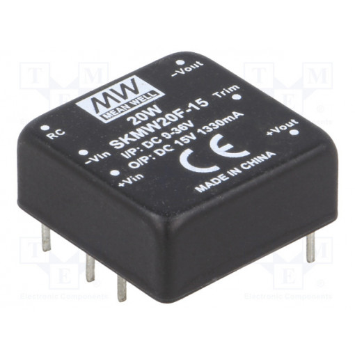 SKMW20F-15; Converter: DC/DC; 20W; Uin: 9÷36V; 15VDC; Iout: 0÷1330mA; 1