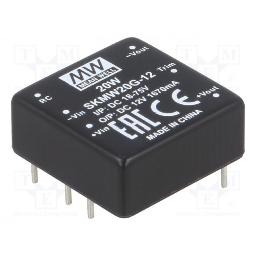 SKMW20G-12; Converter: DC/DC; 20W; Uin: 18÷75V; 12VDC; Iout: 0÷1670mA; 1