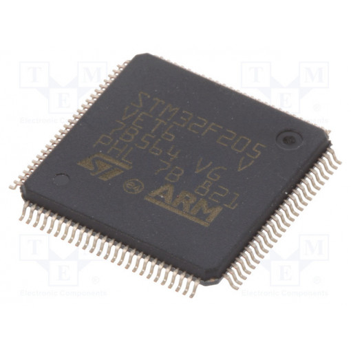 STM32F205VET6; ARM microcontroller; Flash: 512kB; 120MHz; SRAM: 128kB; LQFP100; STMicroelectronics