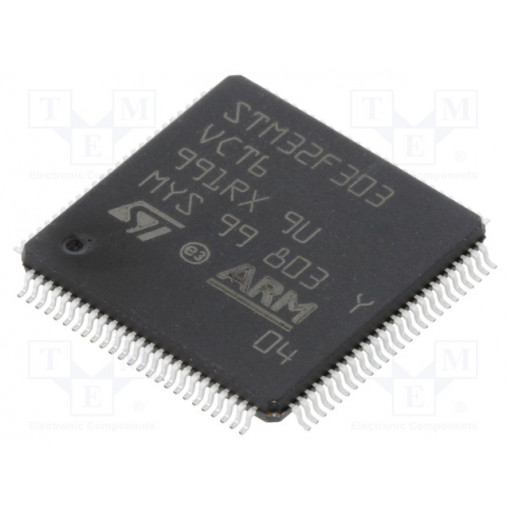 STM32F303VCT6; ARM microcontroller; Flash: 256kB; 72MHz; SRAM: 40kB; LQFP100; STMicroelectronics