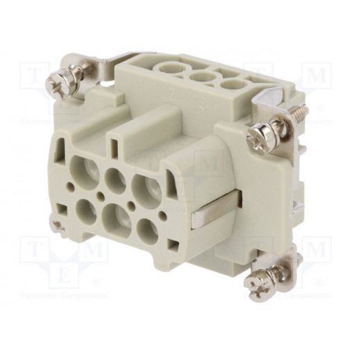 HE-006-F; Connector: HDC; female; HE; PIN: 6; 6+PE; size 3; 16A; 500V; for cable; TE Connectivity