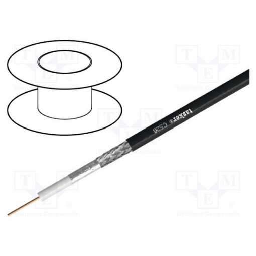 C526; Wire: coaxial; 1x15AWG; solid; Cu; PVC; black; 6.1mm; TASKER