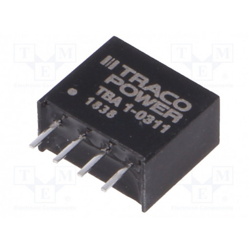 TBA 1-0311; Converter: DC/DC; 1W; Uin: 2.97÷3.63V; Uout: 5VDC; Iout: 200mA; SIP4; TRACO POWER TBA 1-0311; Converter: DC/DC; 1W; Uin: 2.97÷3.63V; Uout: 5VDC; Iout: 200mA; SIP4; TRACO POWER