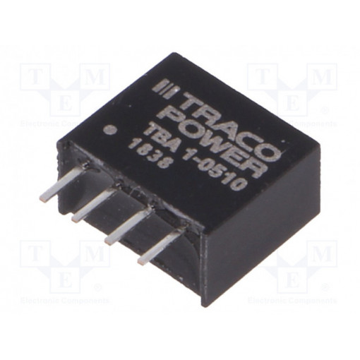 TBA 1-0510; Converter: DC/DC; 1W; Uin: 4.5÷5.5V; Uout: 3.3VDC; Iout: 260mA; SIP4; TRACO POWER TBA 1-0510; Converter: DC/DC; 1W; Uin: 4.5÷5.5V; Uout: 3.3VDC; Iout: 260mA; SIP4; TRACO POWER