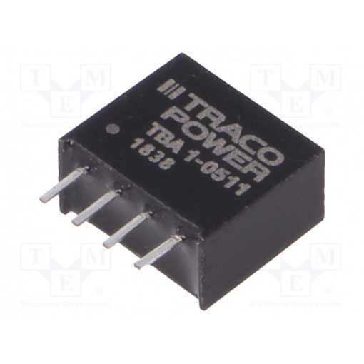 TBA 1-0511; Converter: DC/DC; 1W; Uin: 4.5÷5.5V; Uout: 5VDC; Iout: 200mA; SIP4; TRACO POWER TBA 1-0511; Converter: DC/DC; 1W; Uin: 4.5÷5.5V; Uout: 5VDC; Iout: 200mA; SIP4; TRACO POWER