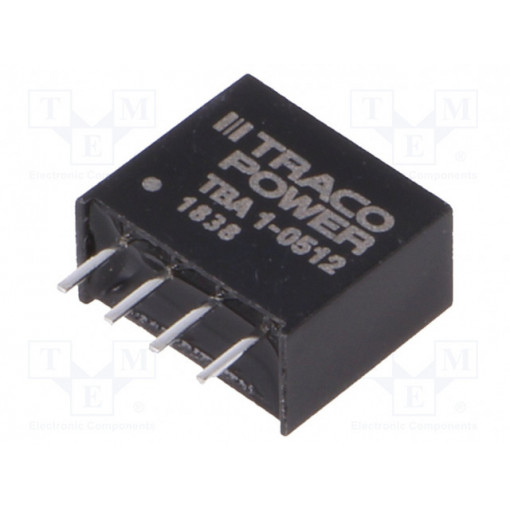 TBA 1-0512; Converter: DC/DC; 1W; Uin: 4.5÷5.5V; Uout: 12VDC; Iout: 80mA; SIP4; TRACO POWER TBA 1-0512; Converter: DC/DC; 1W; Uin: 4.5÷5.5V; Uout: 12VDC; Iout: 80mA; SIP4; TRACO POWER