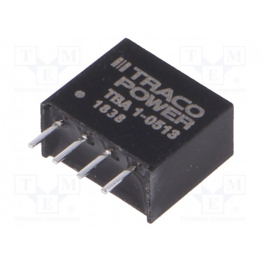 TBA 1-0513; Converter: DC/DC; 1W; Uin: 4.5÷5.5V; Uout: 15VDC; Iout: 65mA; SIP4; TRACO POWER TBA 1-0513; Converter: DC/DC; 1W; Uin: 4.5÷5.5V; Uout: 15VDC; Iout: 65mA; SIP4; TRACO POWER