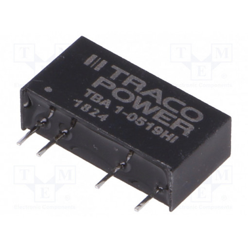 TBA 1-0519HI; Converter: DC/DC; 1W; Uin: 4.5÷5.5V; Uout: 9VDC; Iout: 111mA; SIP7; TRACO POWER TBA 1-0519HI; Converter: DC/DC; 1W; Uin: 4.5÷5.5V; Uout: 9VDC; Iout: 111mA; SIP7; TRACO POWER