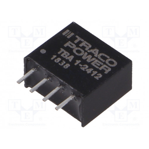 TBA 1-2412; Converter: DC/DC; 1W; Uin: 21.6÷26.4V; Uout: 12VDC; Iout: 80mA; SIP4; TRACO POWER