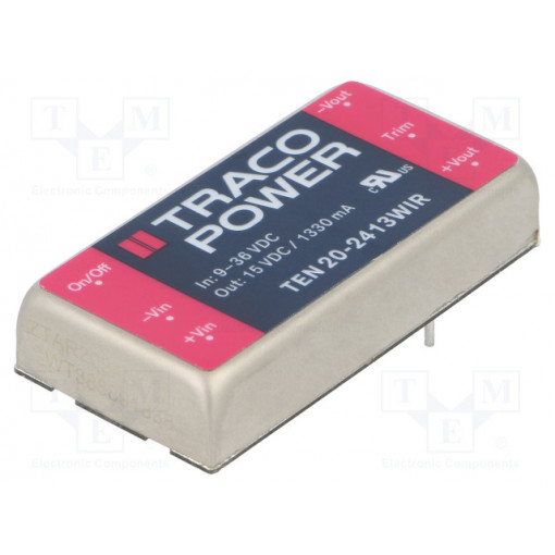 TEN 20-2413WIR; Converter: DC/DC; 20W; Uin: 9÷36V; 15VDC; Iout: 1330mA; 2