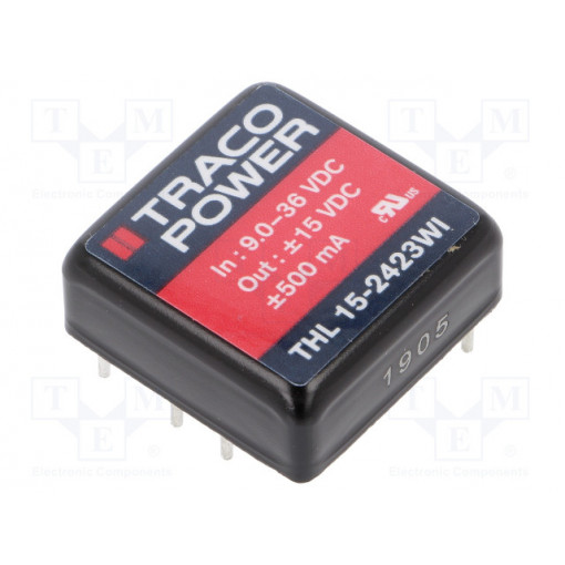 THL 15-2423WI; Converter: DC/DC; 15W; Uin: 9÷36V; Uout: 15VDC; Uout2: -15VDC; 1