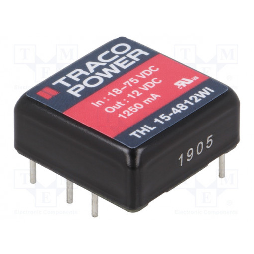 THL 15-4812WI; Converter: DC/DC; 15W; Uin: 18÷75V; 12VDC; Iout: 1250mA; 1