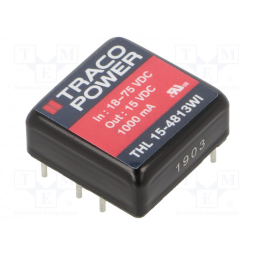 THL 15-4813WI; Converter: DC/DC; 15W; Uin: 18÷75V; 15VDC; Iout: 1000mA; 1