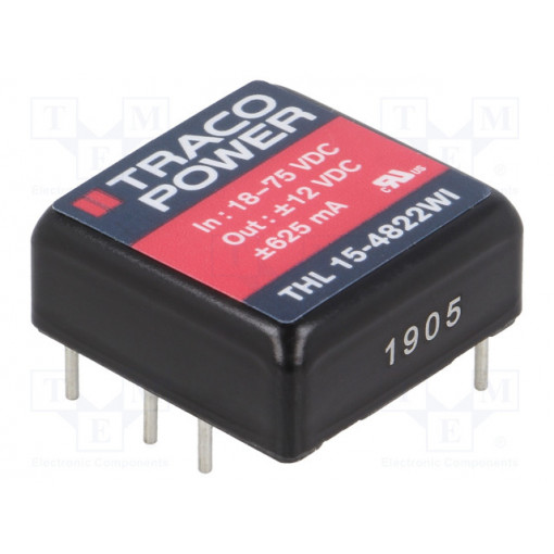 THL 15-4822WI; Converter: DC/DC; 15W; Uin: 18÷75V; Uout: 12VDC; Uout2: -12VDC; 1