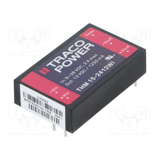 THM 15-2412WI; Converter: DC/DC; 15W; Uin: 9÷36V; 12VDC; Iout: 1250mA; 1,6