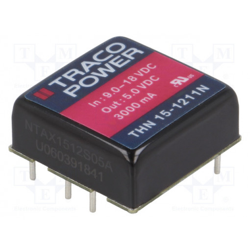 THN 15-1211N; Converter: DC/DC; 15W; Uin: 9÷18V; 5VDC; Iout: 3A; 1