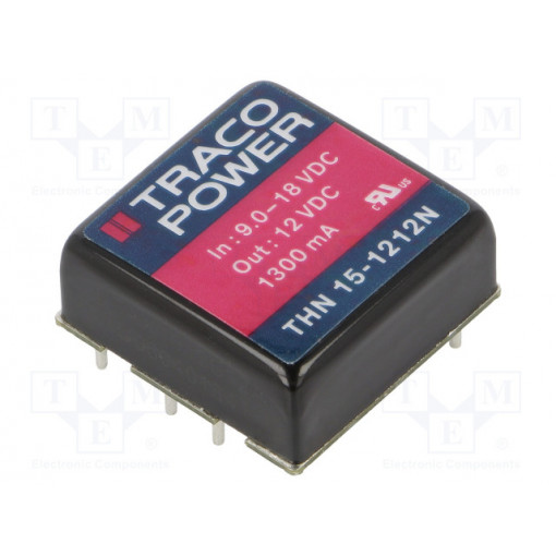 THN 15-1212N; Converter: DC/DC; 15W; Uin: 9÷18V; 12VDC; Iout: 1.3A; 1
