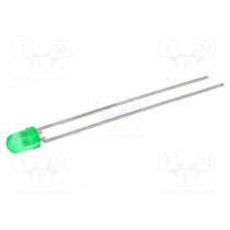 TLLG4401; LED; 3mm; green; 1÷2mcd; 30°; Front: convex; Pitch: 2.54mm; VISHAY