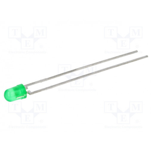 TLLG4401; LED; 3mm; green; 1÷2mcd; 30°; Front: convex; Pitch: 2.54mm; VISHAY