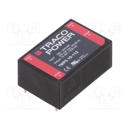 TMPS 10-112; Converter: AC/DC; 10W; Uout: 12VDC; Iout: 830mA; 84%; Mounting: PCB; TRACO POWER