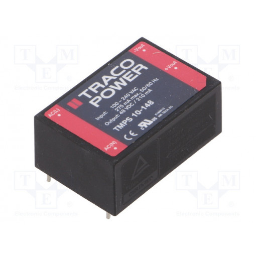 TMPS 10-148; Converter: AC/DC; 10W; Uout: 48VDC; Iout: 210mA; 84%; Mounting: PCB; TRACO POWER
