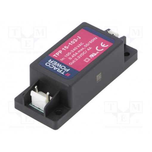 TPP 15-103-J; Converter: AC/DC; 13.2W; Uout: 3.3VDC; Iout: 4000mA; 84%; 85÷264VAC; TRACO POWER