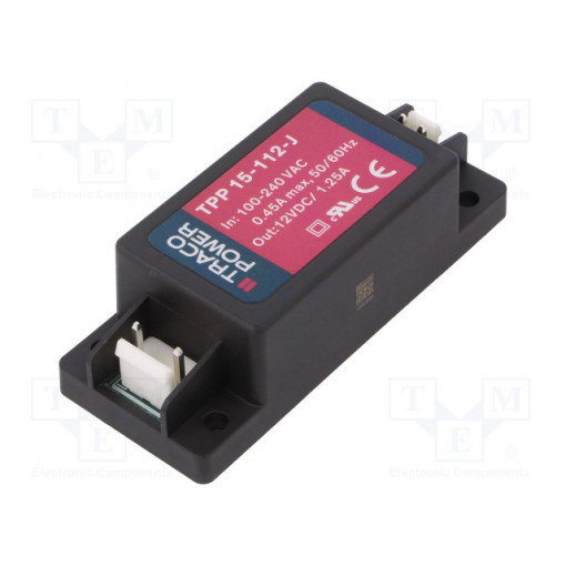 TPP 15-112-J; Converter: AC/DC; 15W; Uout: 12VDC; Iout: 1250mA; 87%; 85÷264VAC; TRACO POWER