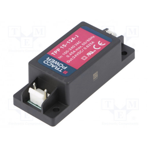 TPP 15-124-J; Converter: AC/DC; 15W; Uout: 24VDC; Iout: 625mA; 88%; 85÷264VAC; 48g; TRACO POWER