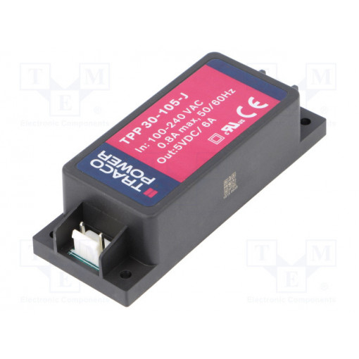 TPP 30-105-J; Converter: AC/DC; 30W; Uout: 5VDC; Iout: 6000mA; 87%; 85÷264VAC; 119g; TRACO POWER