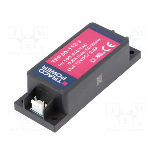 TPP 30-112-J; Converter: AC/DC; 30W; Uout: 12VDC; Iout: 2500mA; 90.5%; 85÷264VAC; TRACO POWER