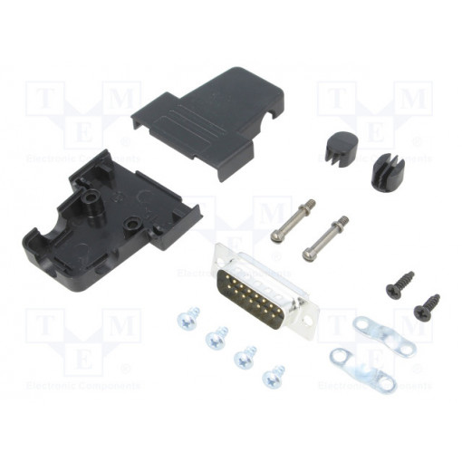 6355-0037-02; D-Sub; PIN: 15; plug; male; soldering; for cable; black; ENCITECH