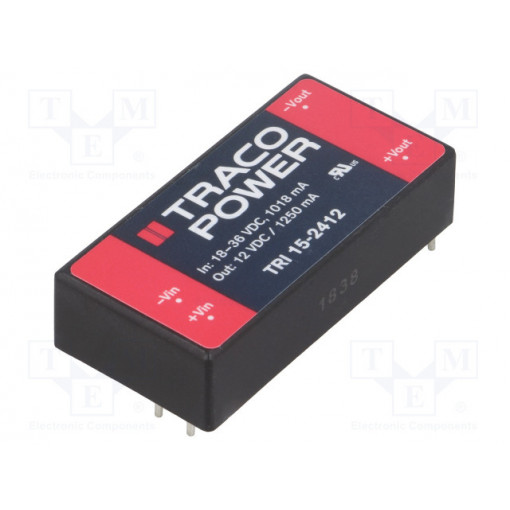 TRI 15-2412; Converter: DC/DC; 15W; Uin: 18÷36V; Uout: 12VDC; Iout: 1.25A; 2