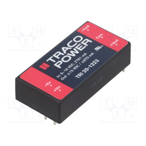 TRI 20-1223; Converter: DC/DC; 20W; Uin: 9÷18V; Uout: 15VDC; Uout2: -15VDC; 2
