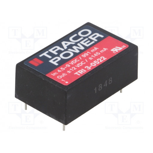 TRI 3-0522; Converter: DC/DC; 3.5W; Uin: 4.5÷9V; Uout: 12VDC; Uout2: -12VDC; TRACO POWER