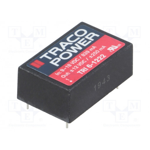 TRI 6-1222; Converter: DC/DC; 6W; Uin: 9÷18V; Uout: 12VDC; Uout2: -12VDC; DIP24; TRACO POWER